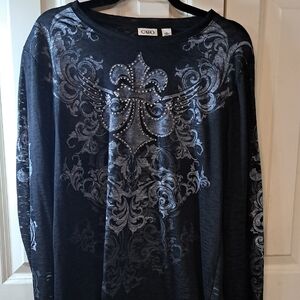 Cato Black and Silver Embellished Top